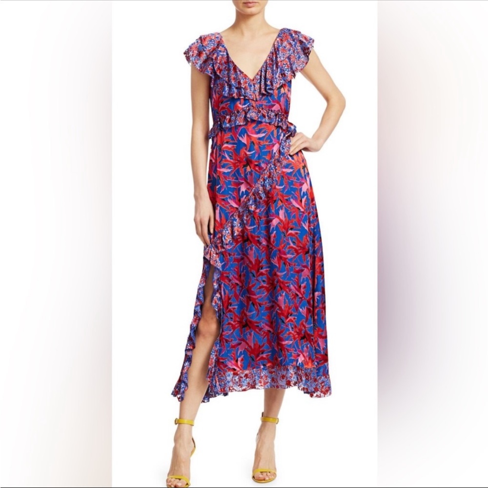 Tanya Taylor “Arielle” burnout midi dress - floral colors - NWT red pink blue